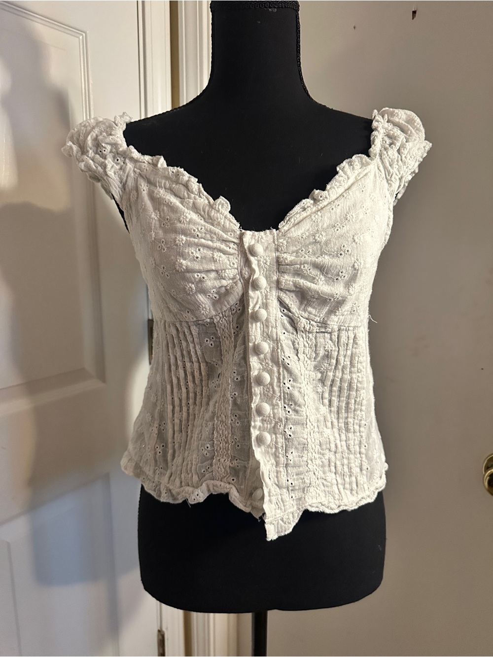 White Eyelet Button-Front Women's Top